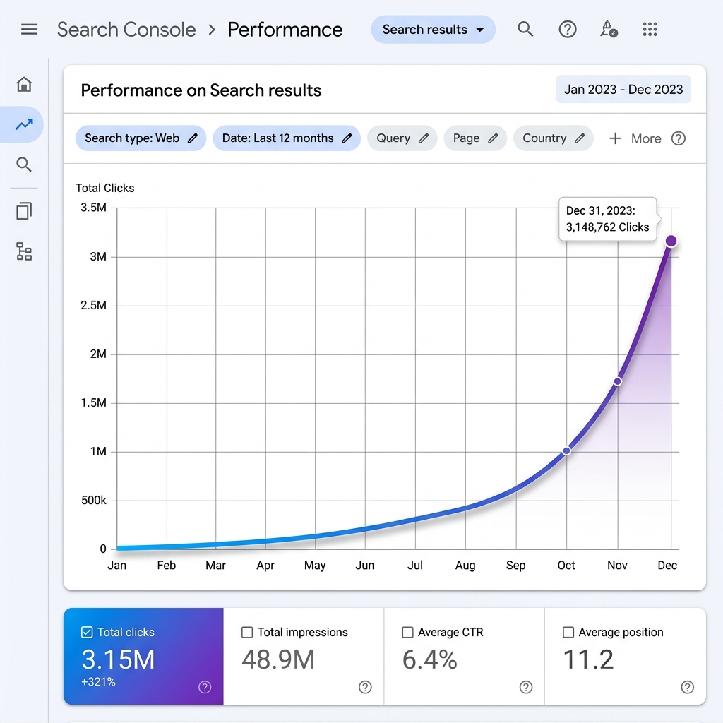Grafic Creștere Trafic Organic Google Search Console